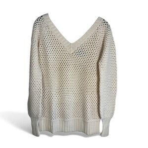 THEORY Women's Cream Open Weave Knit V-Neck‎ Sweater Size Small AS-IS